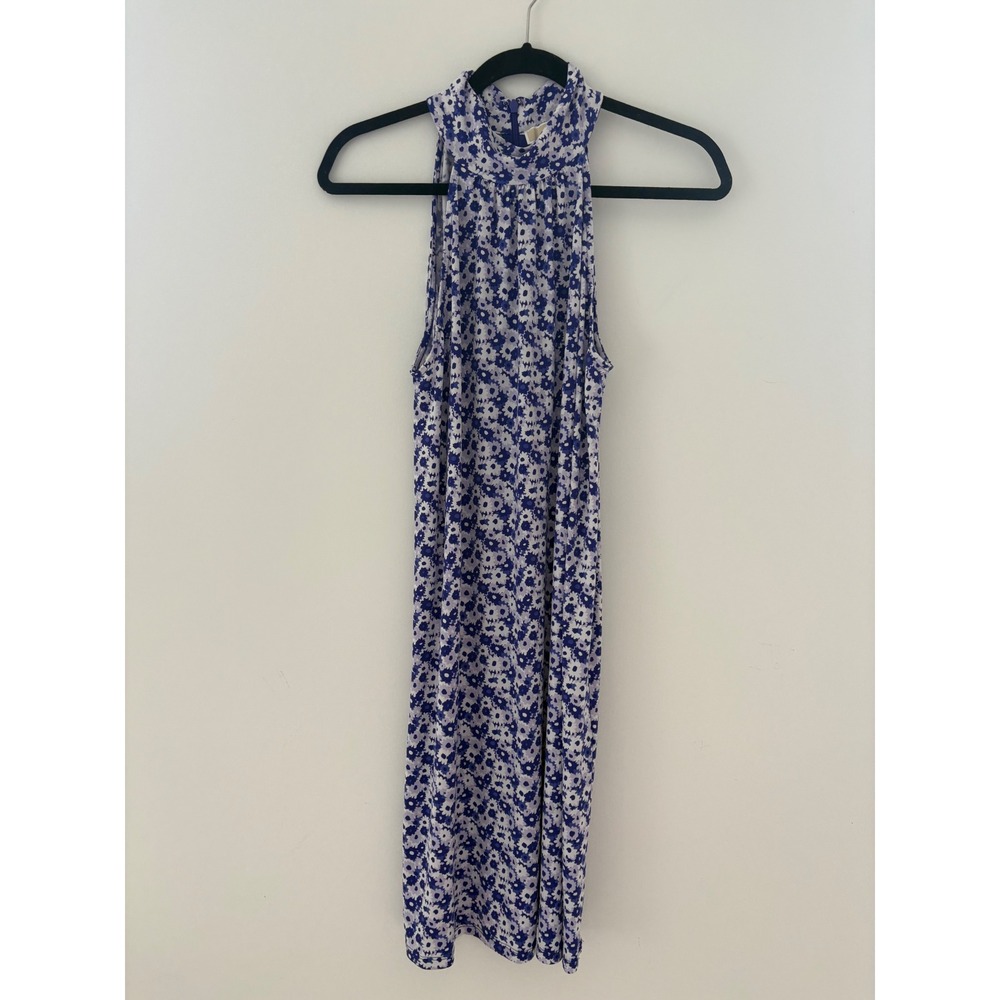 Michael Kors Purple Floral Daisy Med Halter Mini‎ Dress Sleeveless Purple White